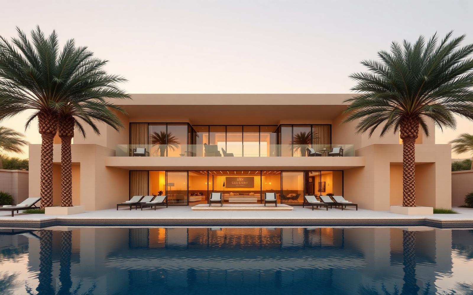 Luxury Dubai villa with palm trees and pool